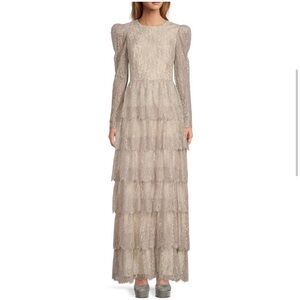 NWT Antonio Melani × Born on Fifth Clara Metallic
Tiered Ruffle Maxi Dress US 2